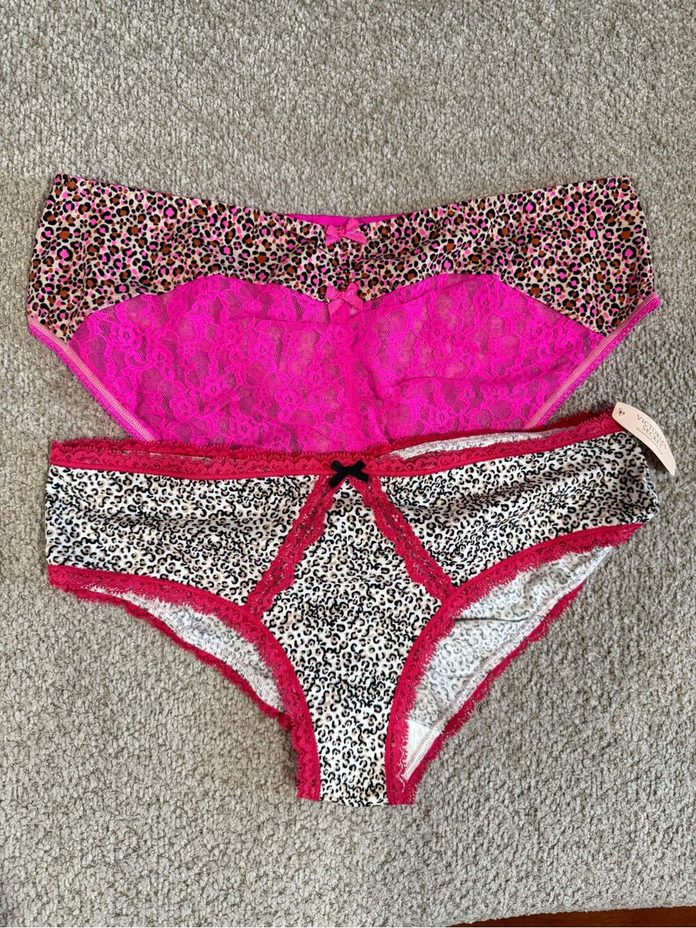 Victoria's Secret  Hot Pink Leopard Lace Bikini & Leopard-Print Brief Set
